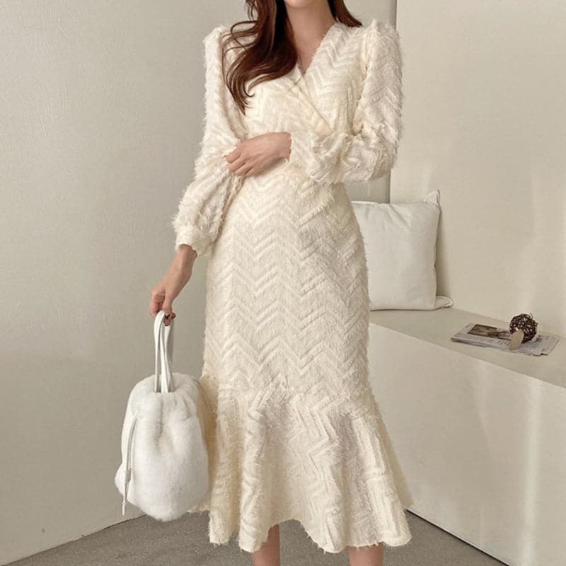DressBetty - Elegant Chic V Neck Long Sleeve Mermaid Dress