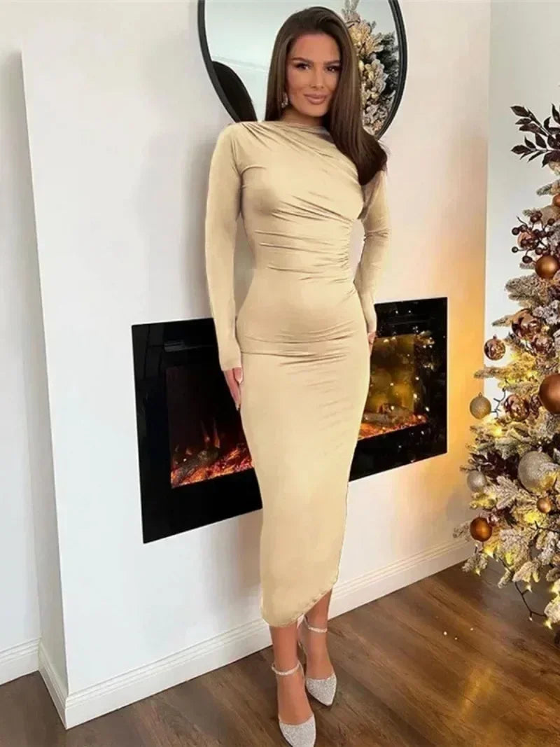DressBetty - 2024 Spring Elegant O-neck Long Sleeve Bodycon Dress