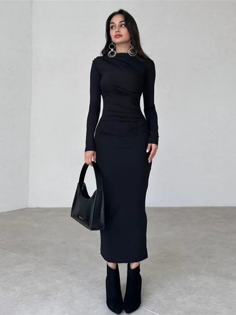 DressBetty - 2024 Spring Elegant O-neck Long Sleeve Bodycon Dress