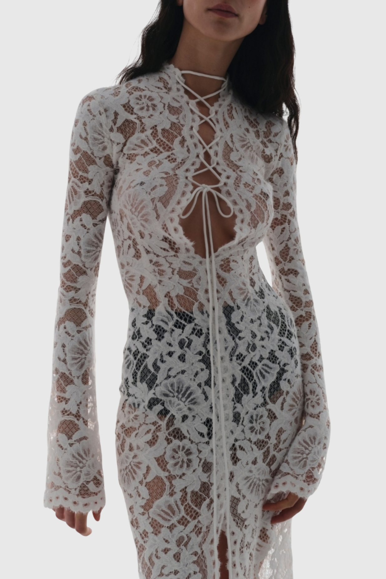 Exon Lace Up Split Midi Dress