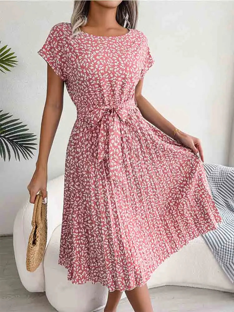 Floral Pleated A Line Long Spring Short High Chic Midi Dresses