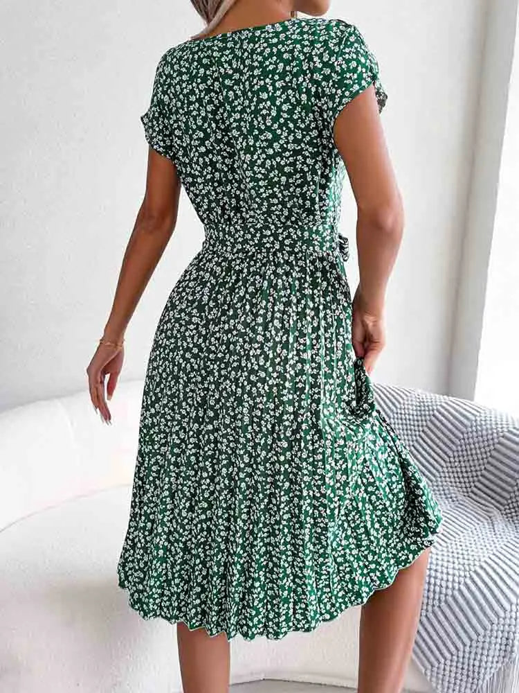 Floral Pleated A Line Long Spring Short High Chic Midi Dresses