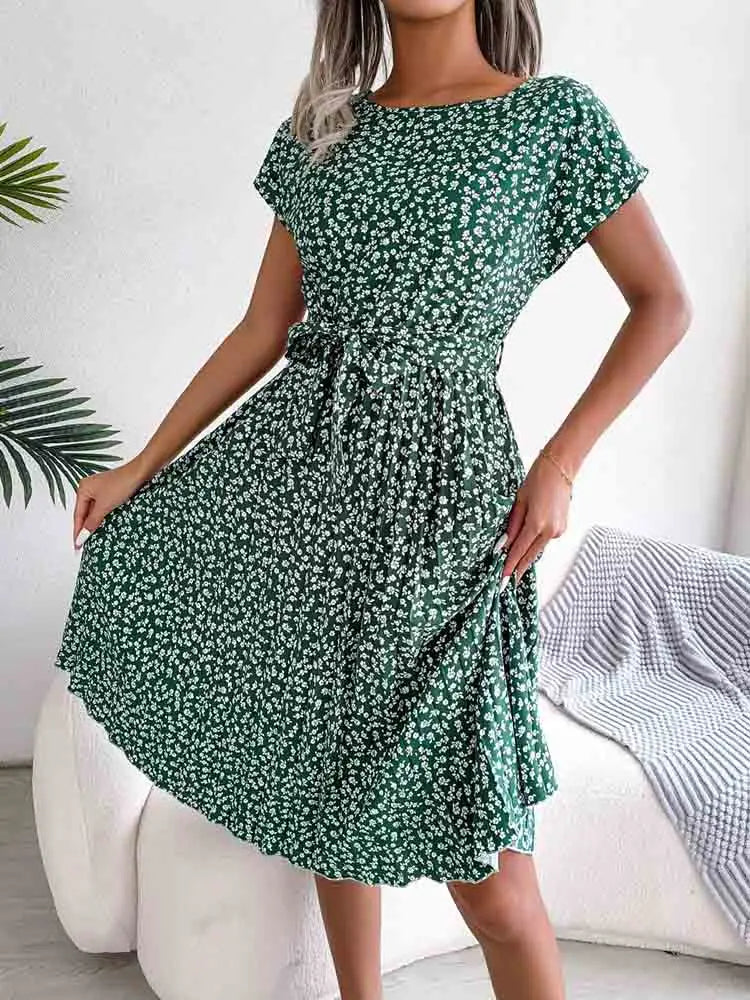 Floral Pleated A Line Long Spring Short High Chic Midi Dresses