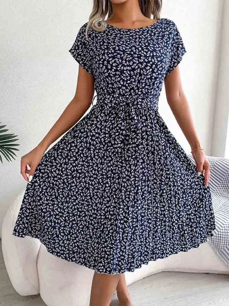 Floral Pleated A Line Long Spring Short High Chic Midi Dresses