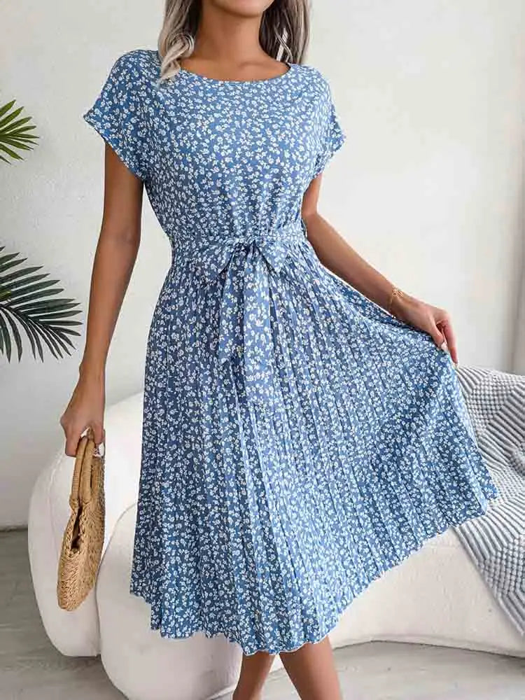 Floral Pleated A Line Long Spring Short High Chic Midi Dresses