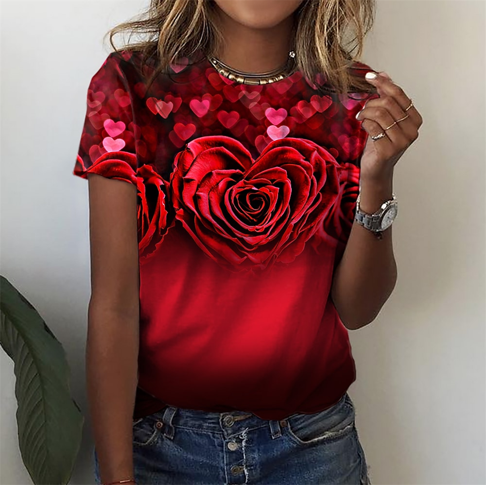 DressBetty - Fashion Women Blouse Sexy Tops for Woman 3D Rose Printing Short
