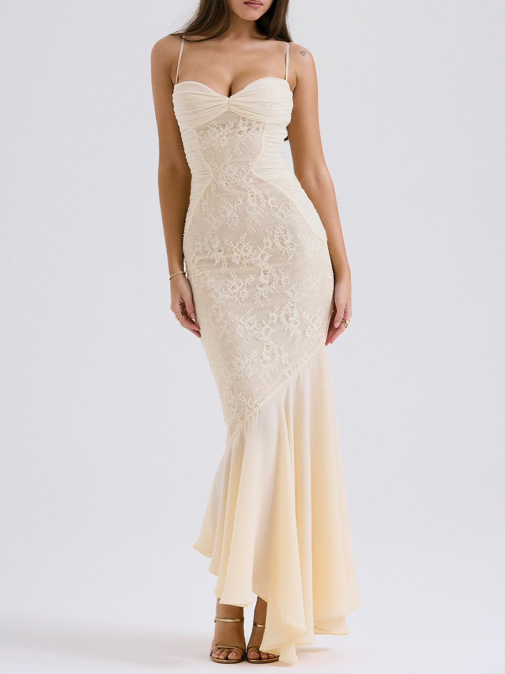 Felicia Vanilla Chiffon & Lace Dress