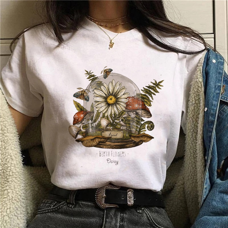 DressBetty - Funny Mushroom Print T-shirt Women's Fashion Versatile Top T-shirt