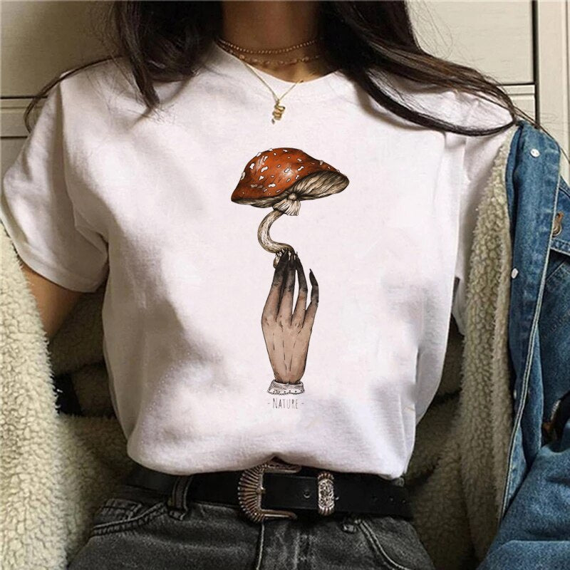 DressBetty - Funny Mushroom Print T-shirt Women's Fashion Versatile Top T-shirt