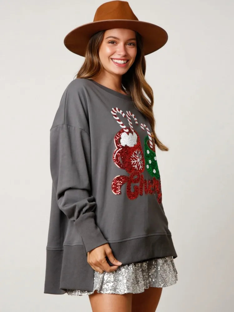 Glitter Patchwork Vintage Harajuku Christmas Hoodie - Long Sleeve