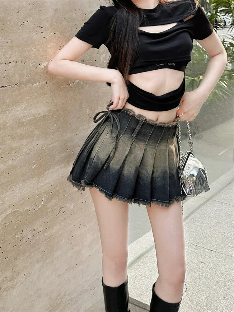 DressBetty - Gothic Pleated Slim Vintage Denim Skirt