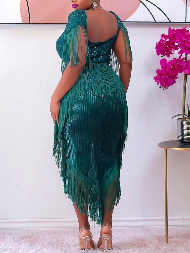 DressBetty - Green Tassel Sexy Irregular Length Sequins Retro Evening Cocktail Party Outfits