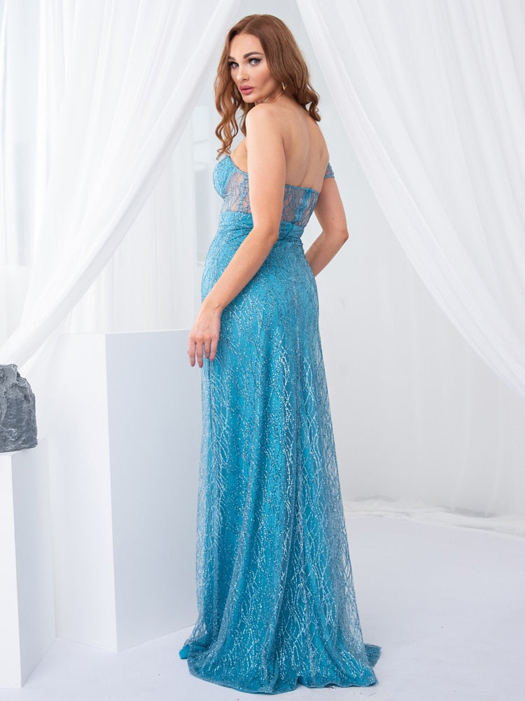 DressBetty - Bling Bling Glitters Floor Length Split Party Dress Backless Long Black Dress