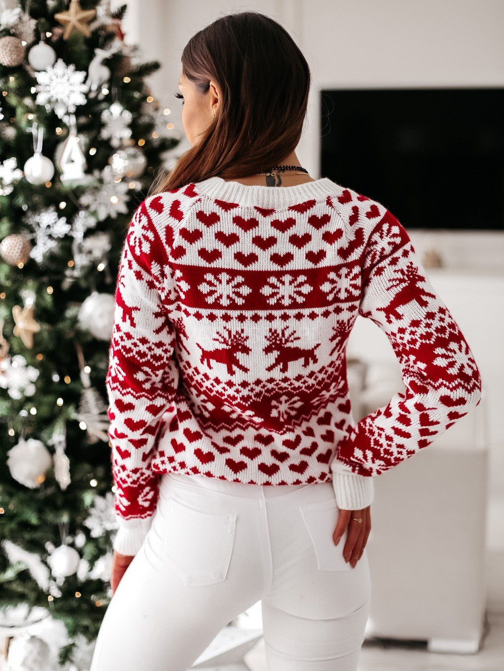DressBetty - Christmas Sweater Knitted Pullover Sweater Snowflake Elk Print Sweaters