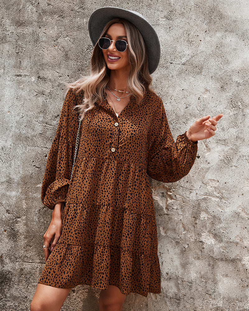 DressBetty - Leopard V-Neck A-Line Dress