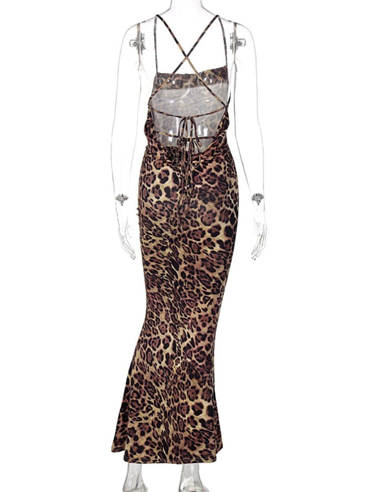 DressBetty - HOVON Backless Cross Sexy Bodycon Maxi Long Leopard Dresses