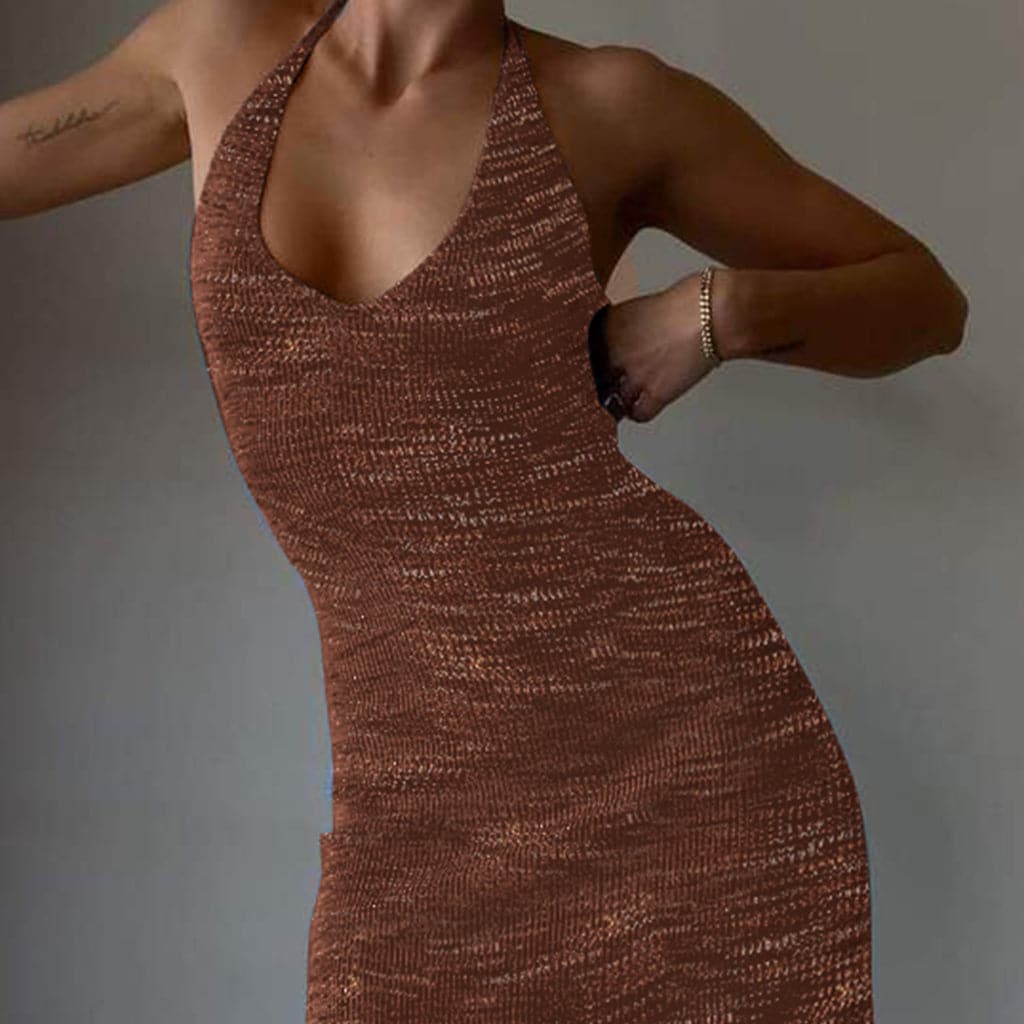DressBetty - Halter V-Neck Knitted Women's Midi Dress