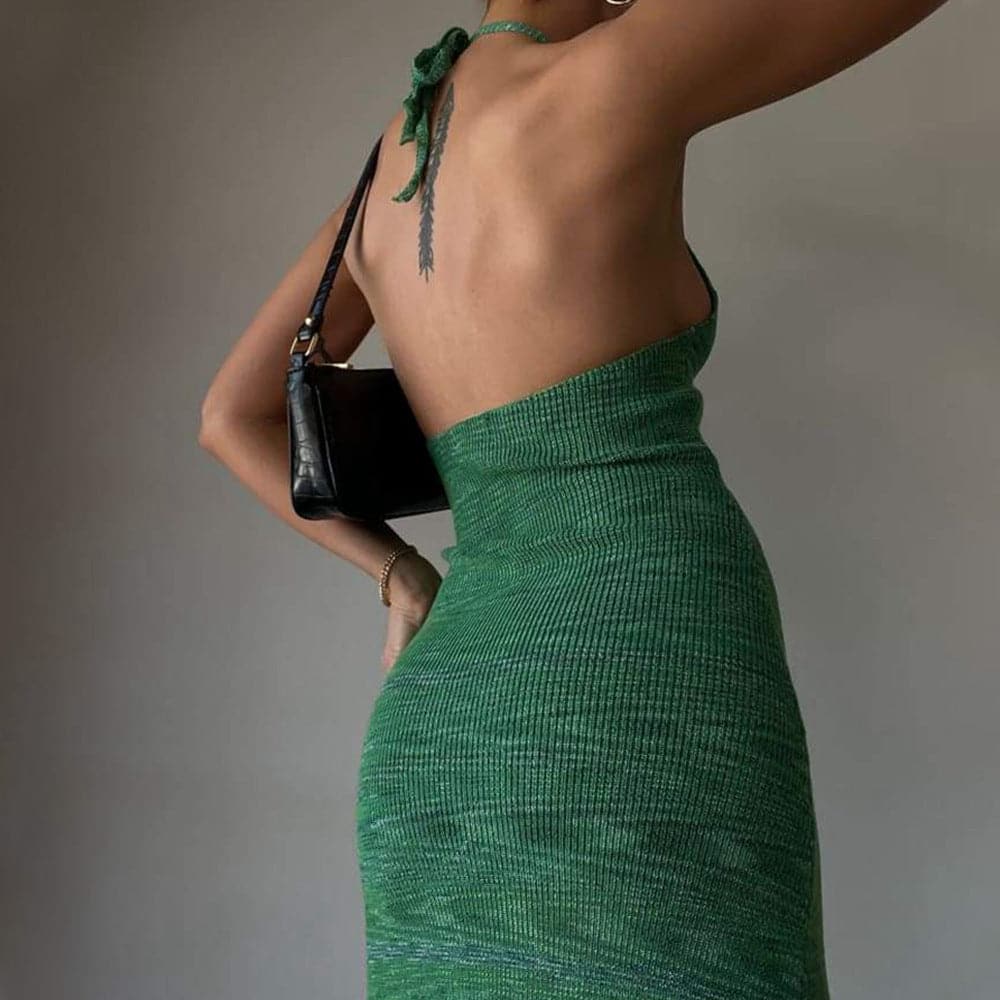 DressBetty - Halter V-Neck Knitted Women's Midi Dress