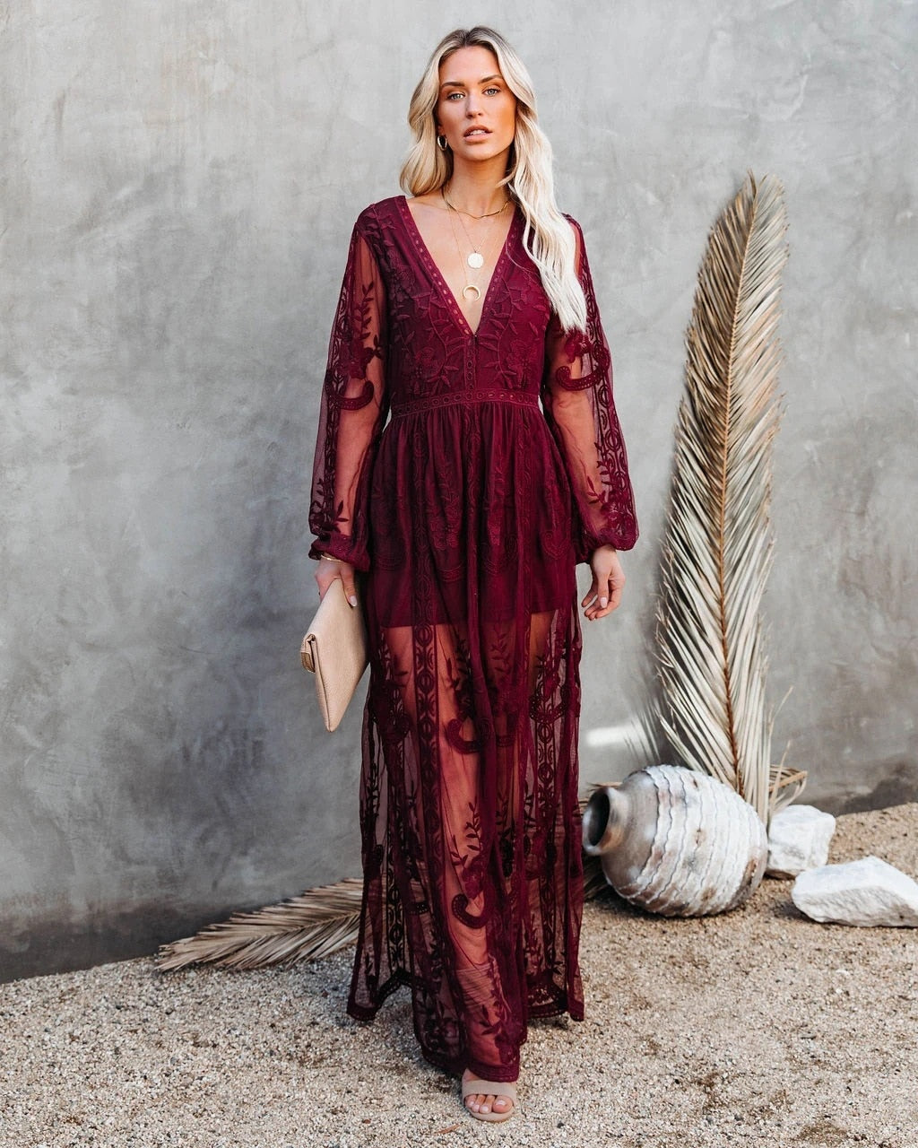 DressBetty - Boho Chiffon Lace Hollow Out Dress