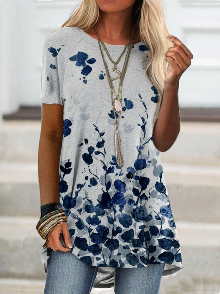DressBetty - Digital Printed Women Blouse Short Sleeve Loose Shirt Casual Lady Pullover Shirt
