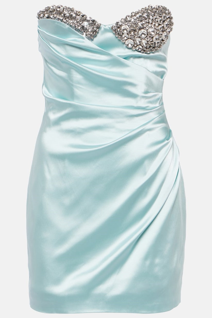 Heidi Diamante Strapless Satin Mini Dress - Blue