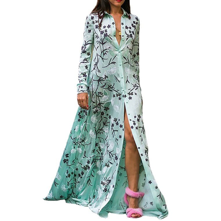 DressBetty - Women Print Dress Long Sleeve Maxi Dresses