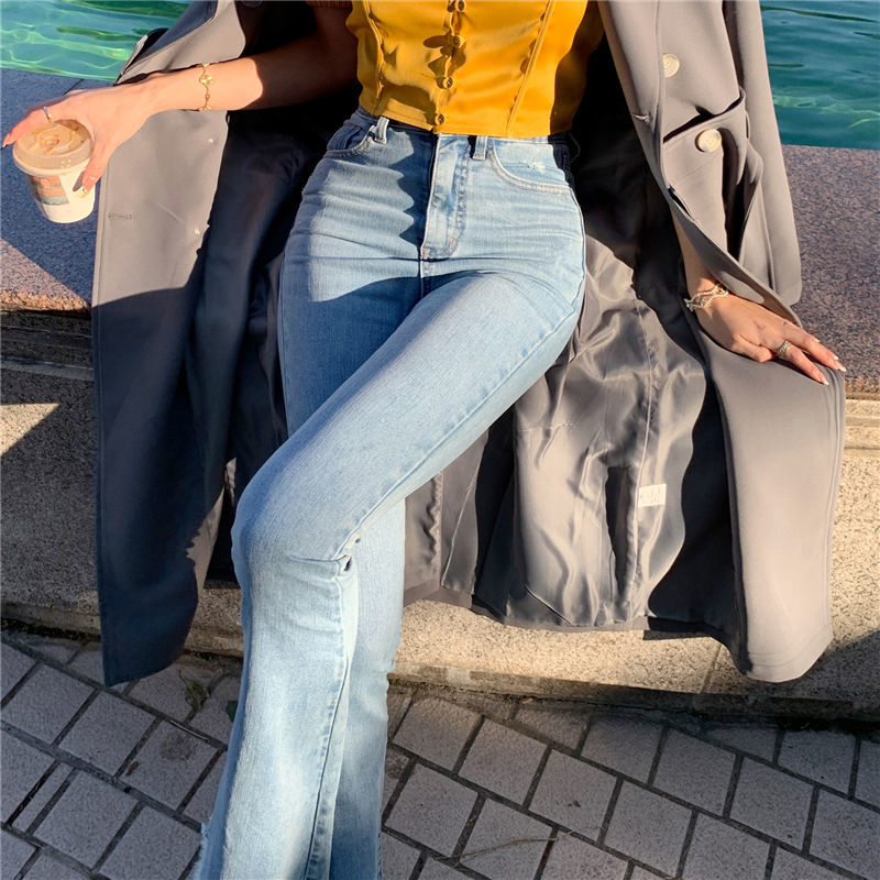 DressBetty - Casual High Waist Slim Flare Jeans High Street Vintage Stretchable Boot Cut Denim Pants