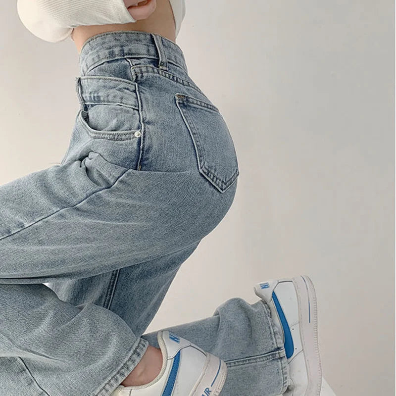DressBetty - 2024 Harajuku Korean Ulzzang High Waist Blue Jeans Daily Casual