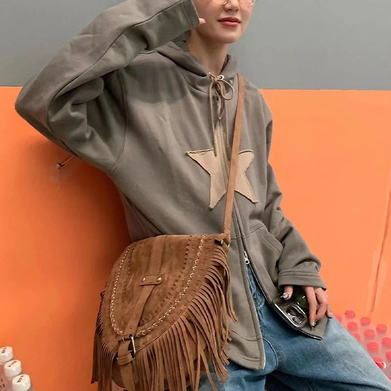 DressBetty - Hip Hop Zip Up Vintage Star Hoodie