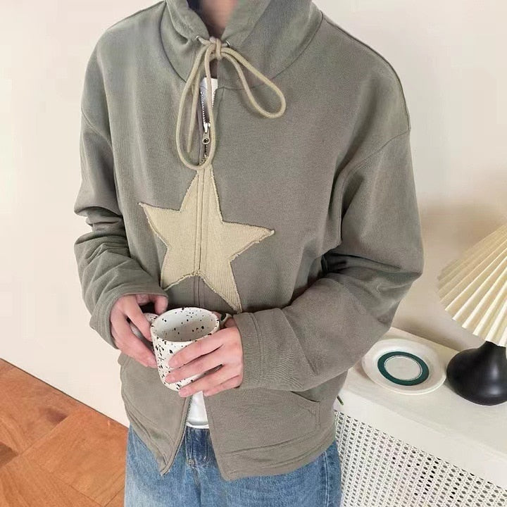 DressBetty - Hip Hop Zip Up Vintage Star Hoodie