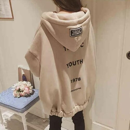 DressBetty - Letter Printed Loose Thicker Warm Hoodie
