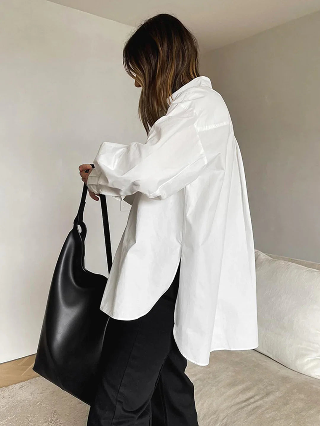 Mid-Length Minimalist Button Down Shirt