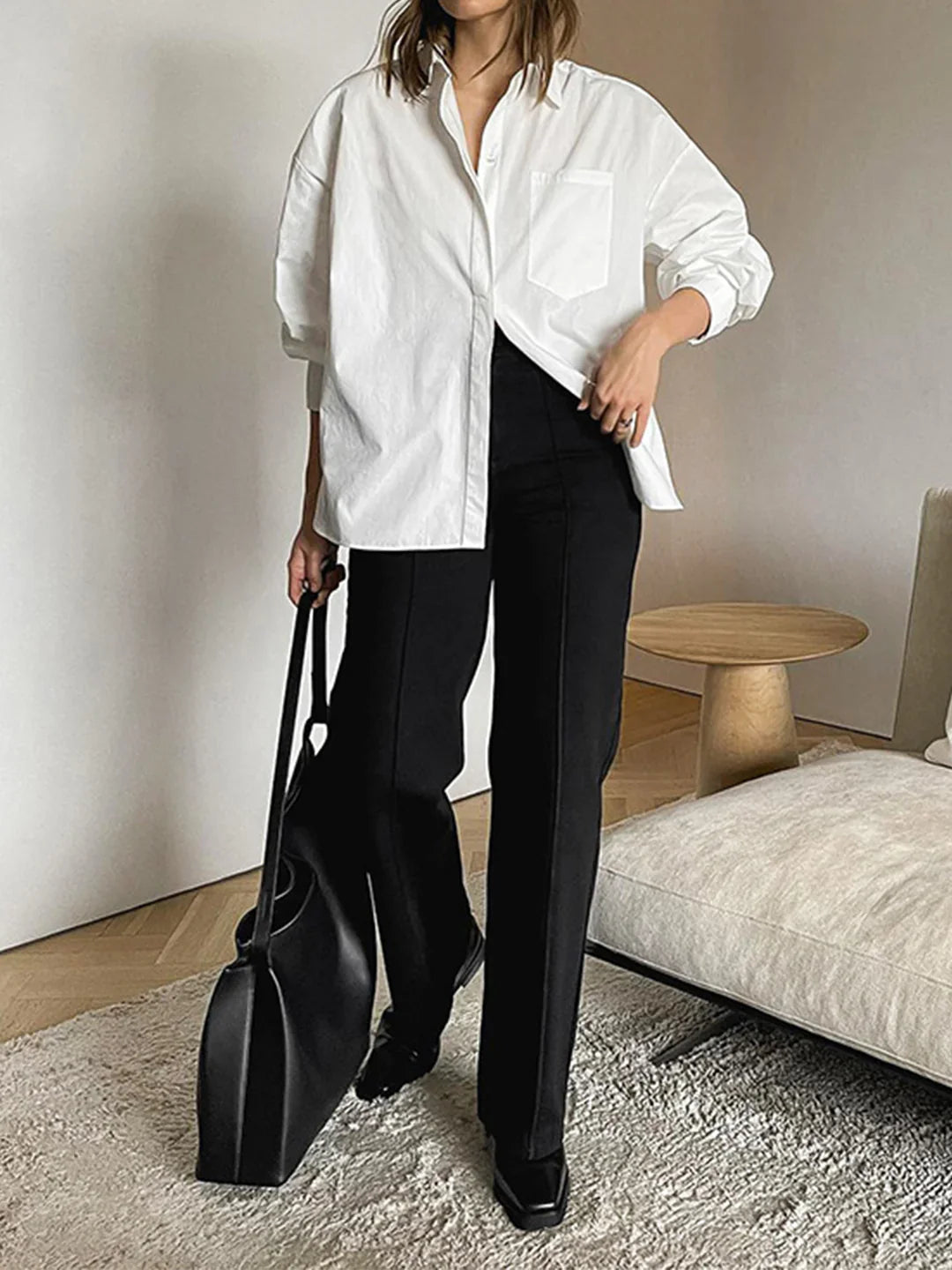 Mid-Length Minimalist Button Down Shirt