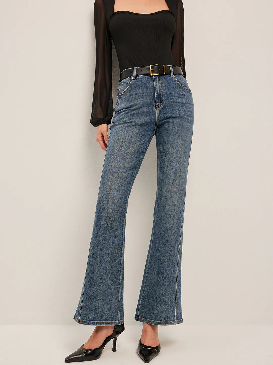 Casual Style Flared Mid-Waisted Skinny Jeans