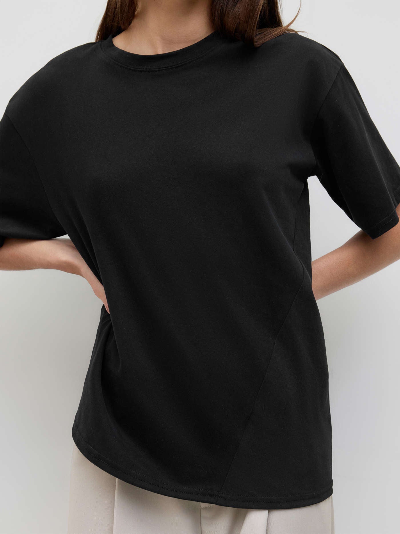 Smart Casual Cotton-blend Asymmetrical Hem Tee