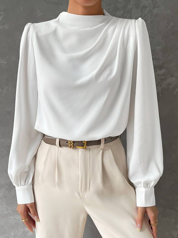 Elegant Bishop Sleeve Draped Top