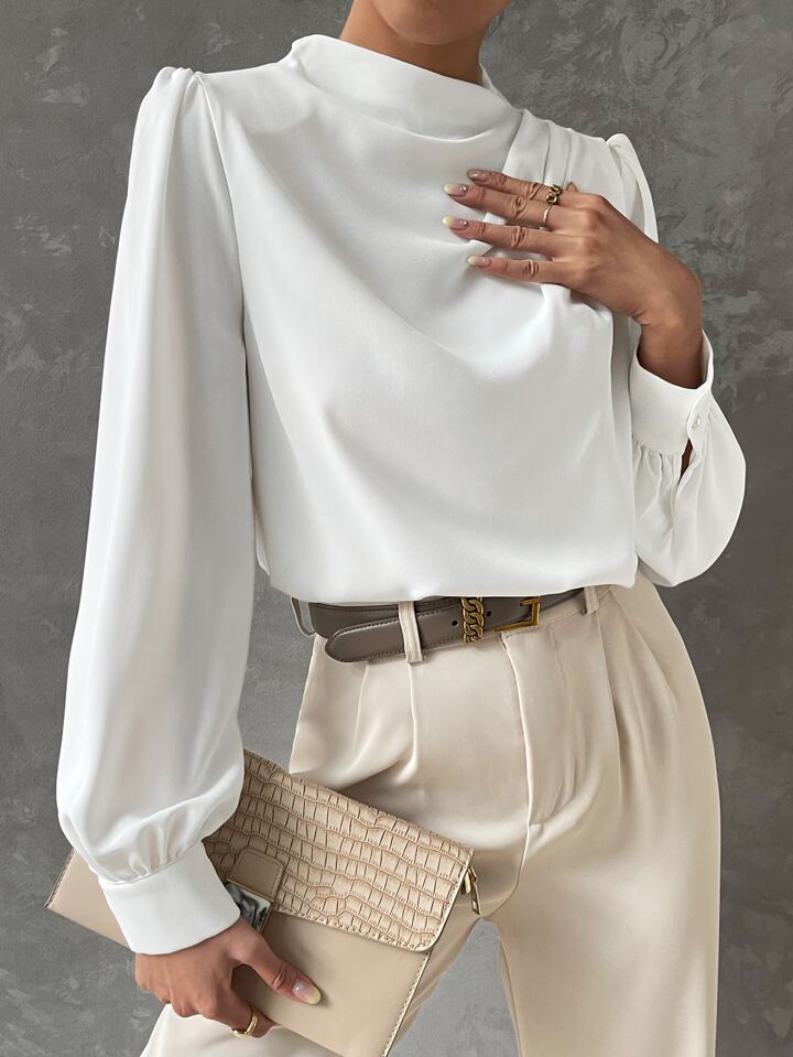 Elegant Bishop Sleeve Draped Top