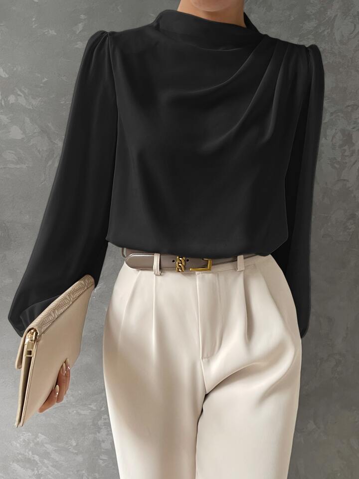 Elegant Bishop Sleeve Draped Top