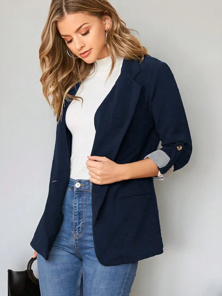 Lapel Notch Collar Roll Tab Sleeve Blazer