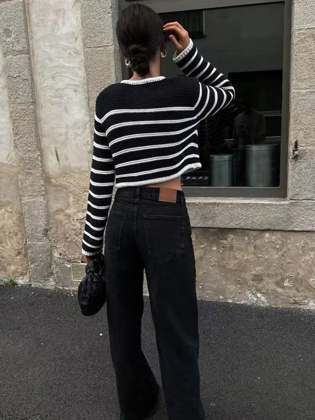 Round Neck Striped Buckle Cardigan