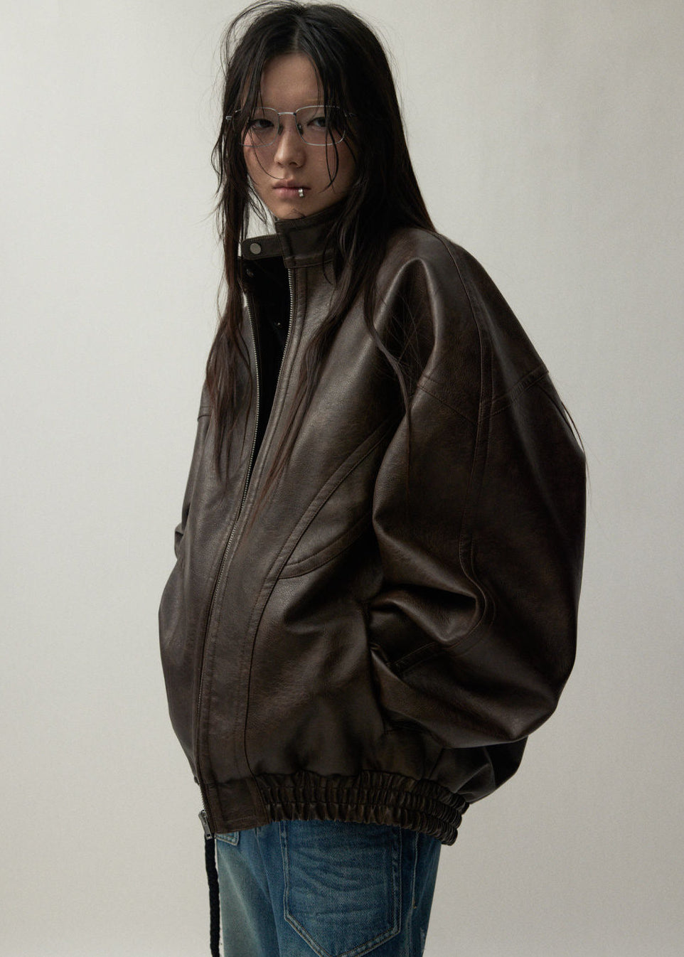 Arden Oversized Brown Faux Leather Jacket – Unisex Fit