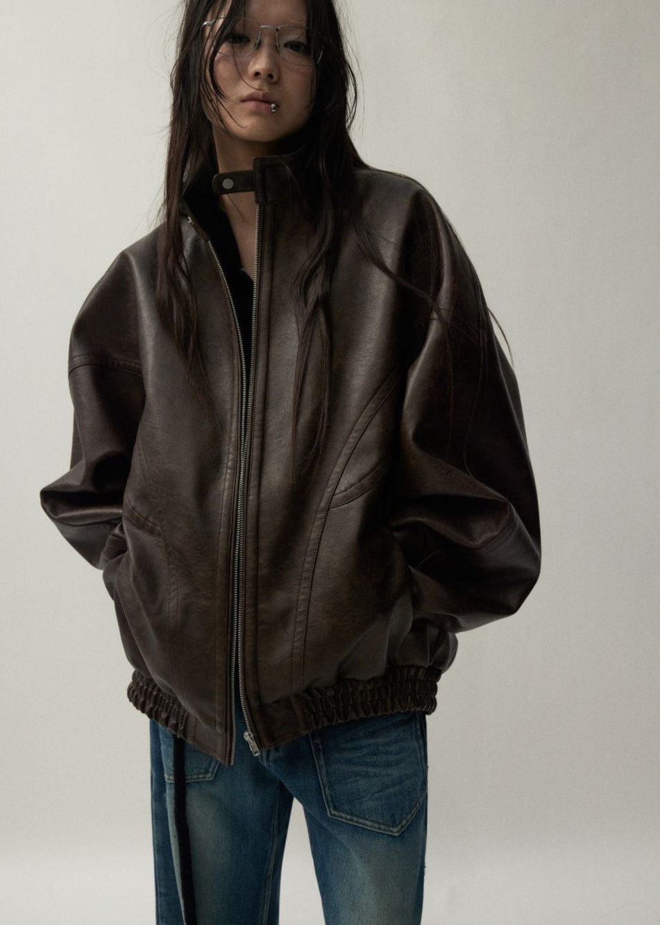 Arden Oversized Brown Faux Leather Jacket – Unisex Fit