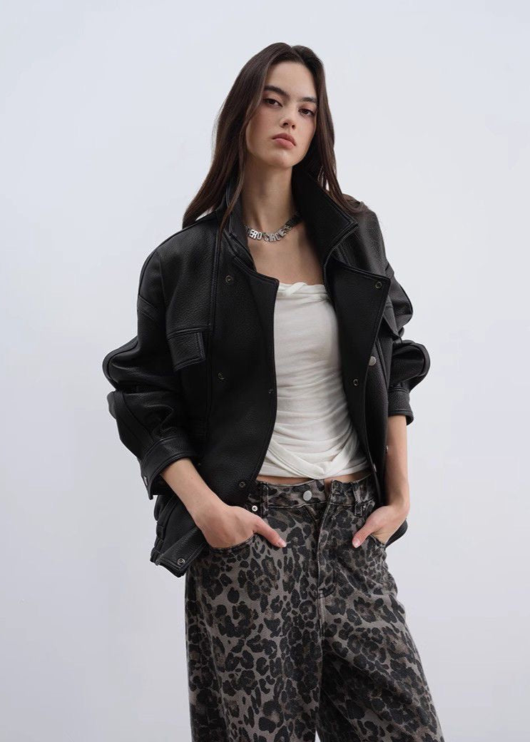 Aurora - Oversized Genuine Lambskin Leather Jacket
