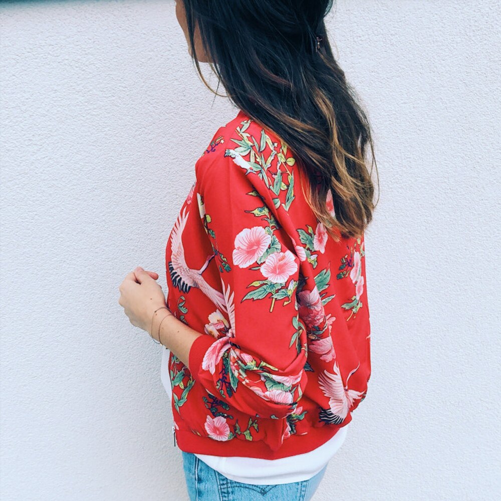 DressBetty - Flower Print Long Sleeve Zipper Jacket