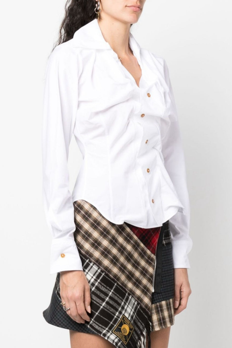Keira Asymmetric Gathered Shirt - White