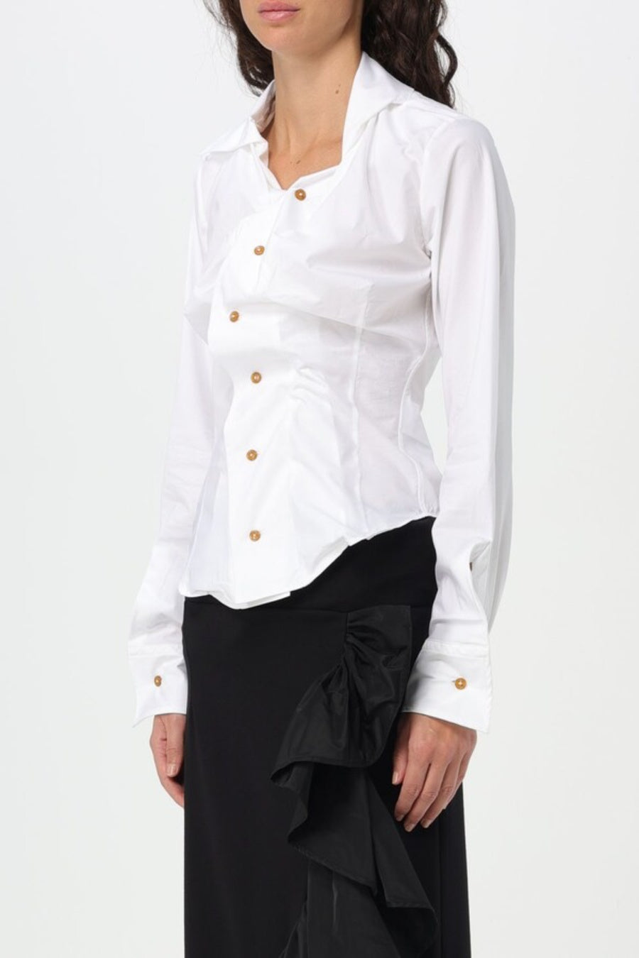 Keira Asymmetric Gathered Shirt - White