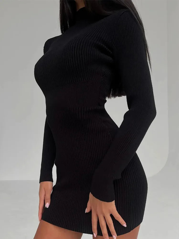 DressBetty - 2024 Knitted White Turtleneck Elegant Fashion Midi Bodycon Dress