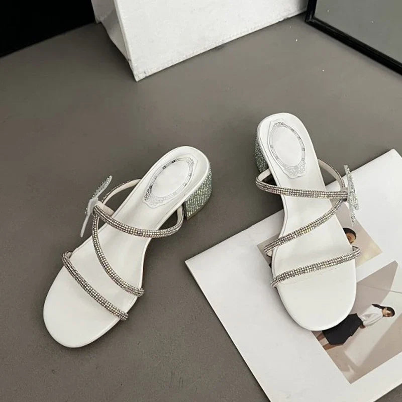 Stylish Glitter Rhinestones Bowknot Crystal Low Heels High Heel