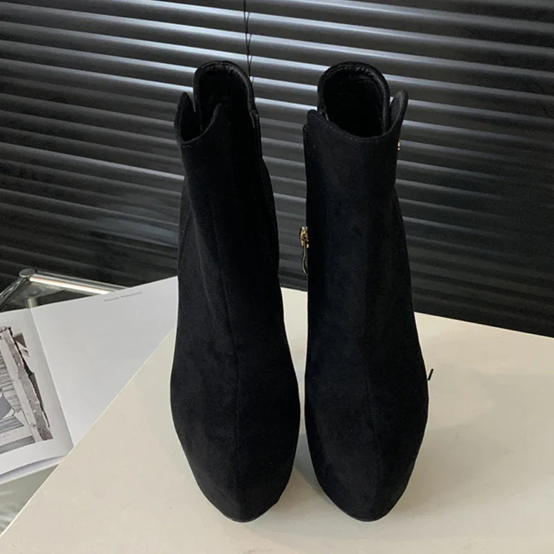 Trendy Fashion Elasticity Buckle Strap Platform Boots High Heel