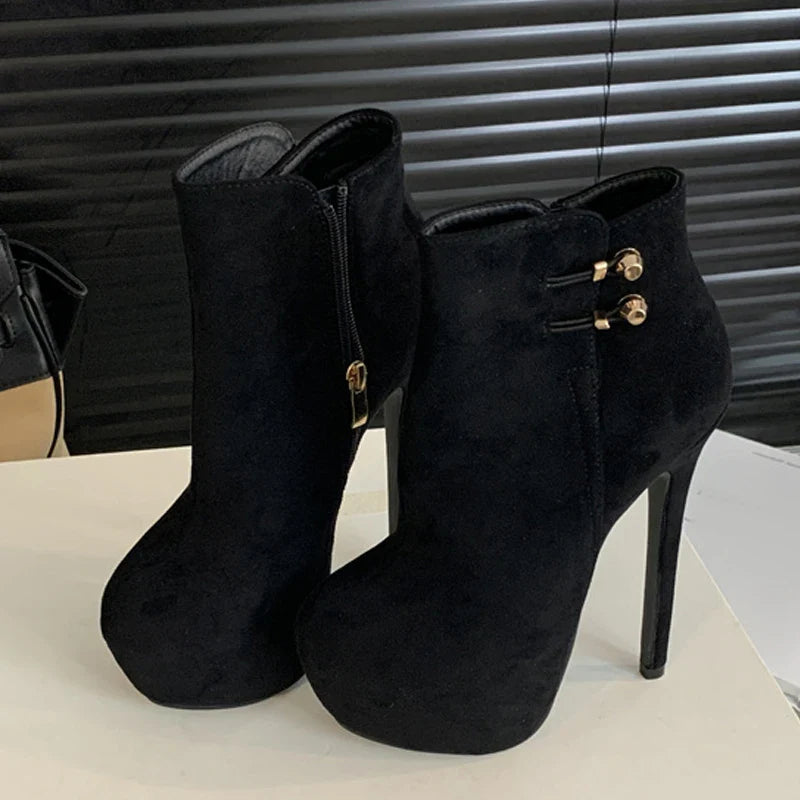Trendy Fashion Elasticity Buckle Strap Platform Boots High Heel